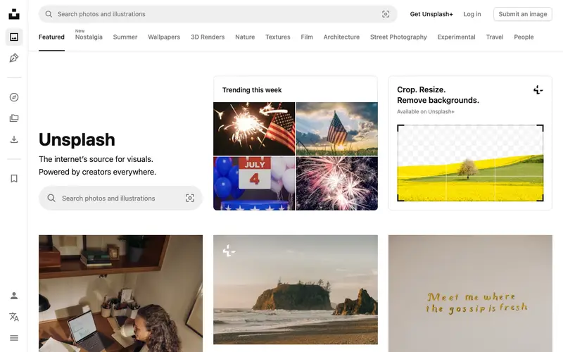 Screenshot of Unsplash