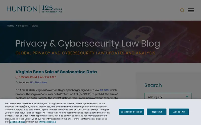 Screenshot of Virginia bans sale of geolocation data