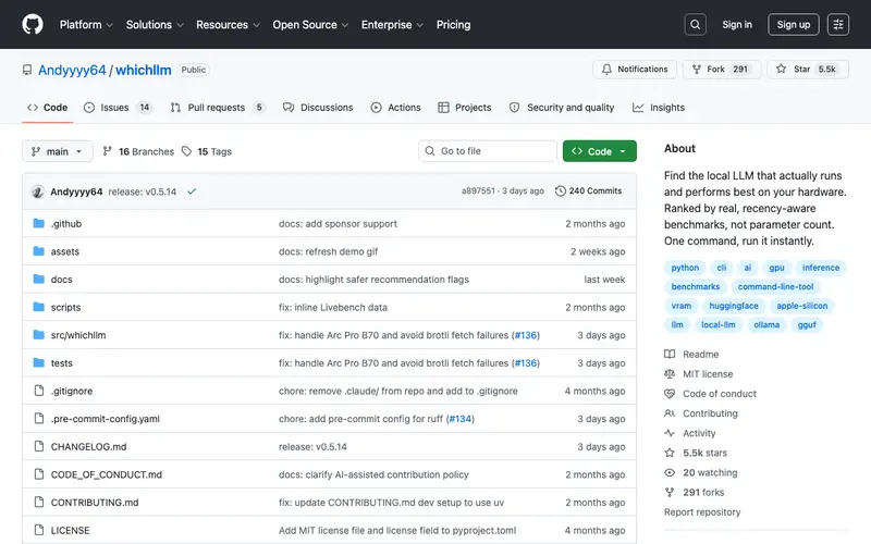 Screenshot of WhichLLM