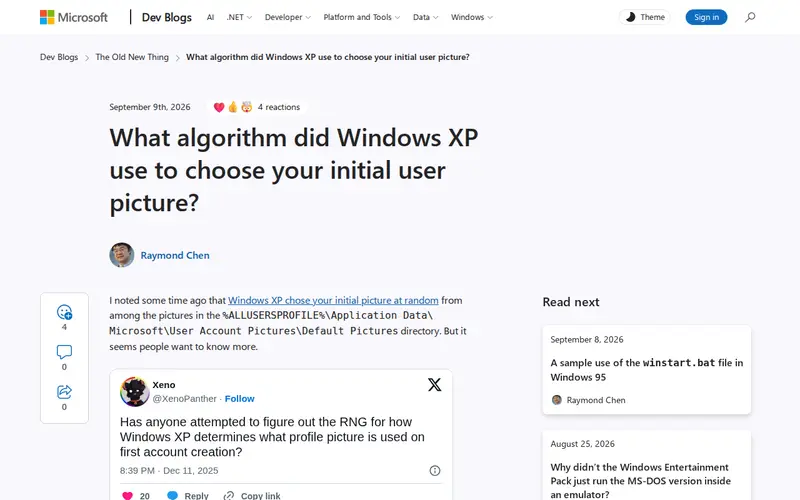 Screenshot of What algorithm did Windows XP use to choose your initial user picture?
