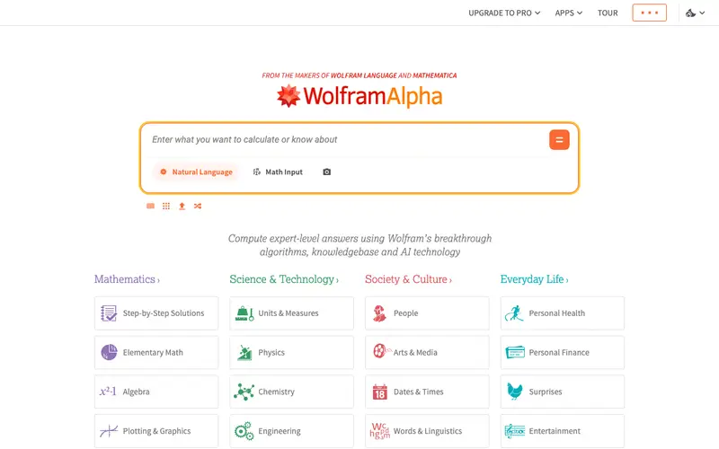 Screenshot of Wolfram|Alpha