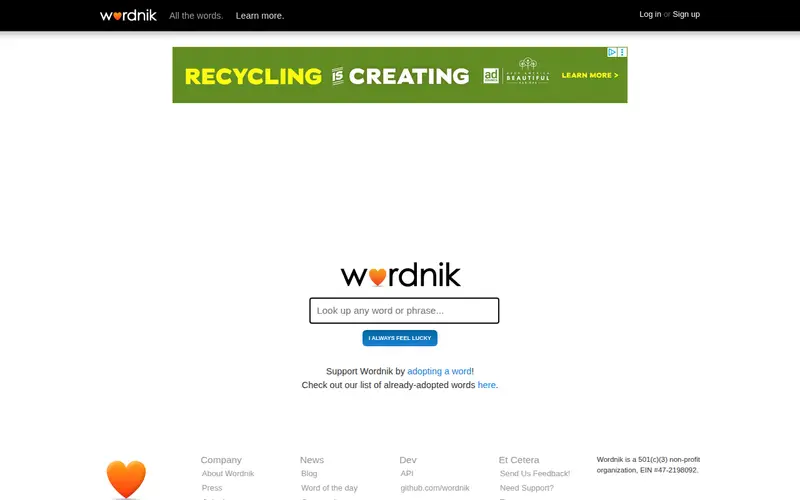 Screenshot of Wordnik