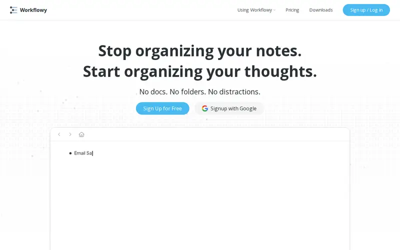 Screenshot of Workflowy