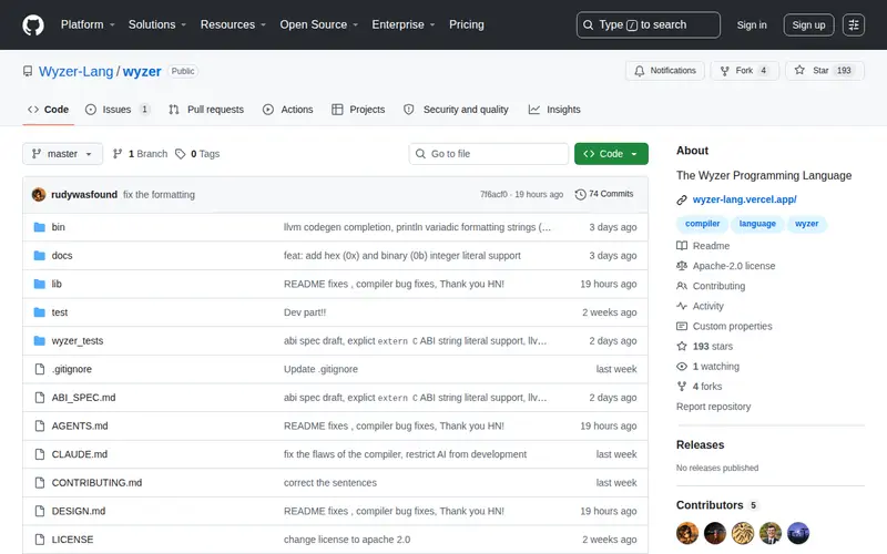Screenshot of Wyzer Programming Language