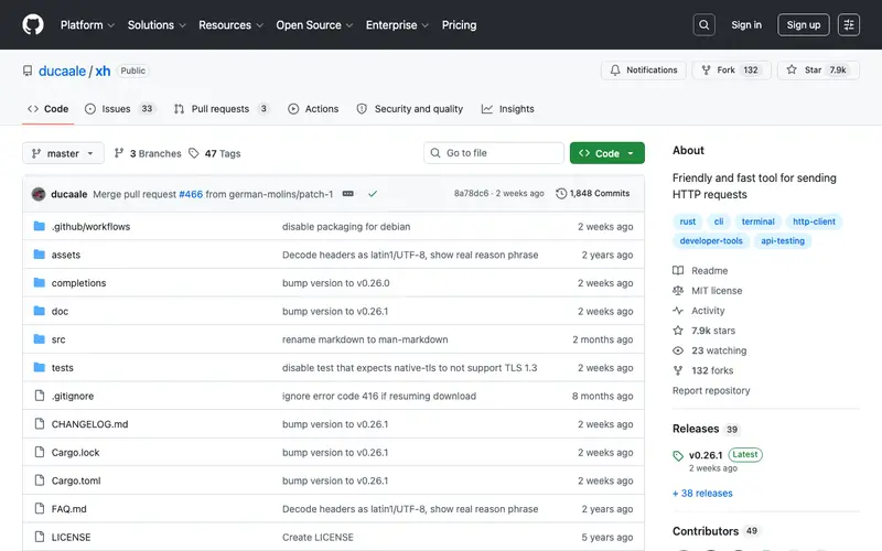 Screenshot of xh