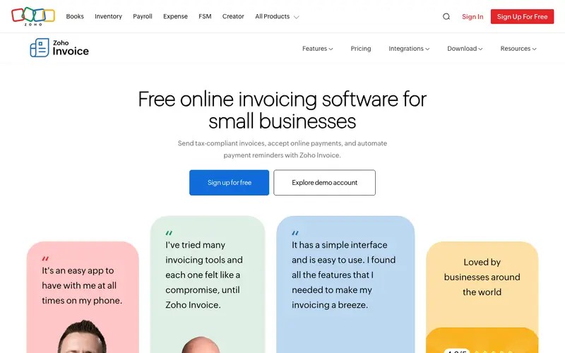 Screenshot of Zoho Invoice